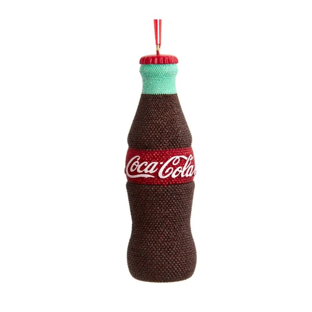Coca Cola Bottle Beaded Glitter Resin Ornament 4" Christmas Kurt Adler